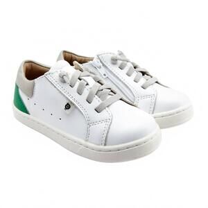 NEW OLDSOLES boys quest leather sneakers in snow/gris/neon green